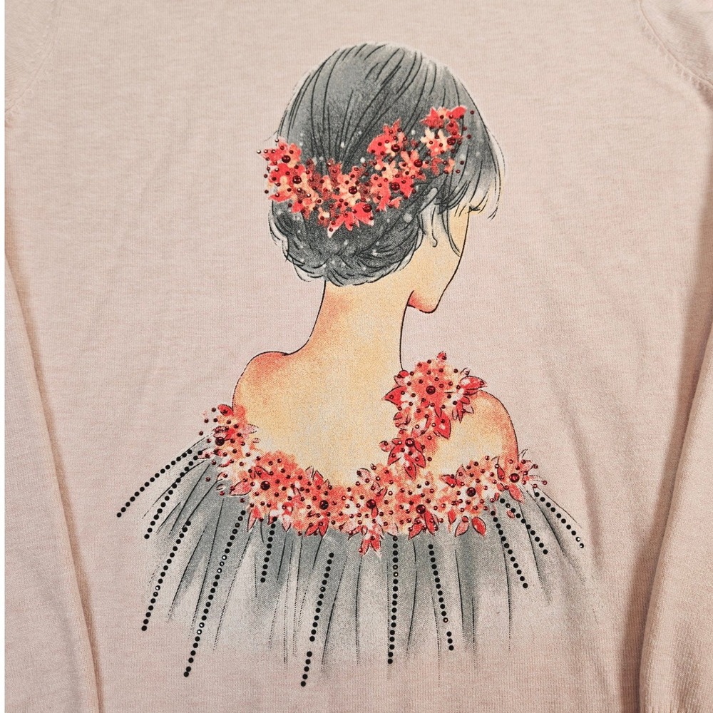 S Christina 100% Cashmere Fairy Pink Elegant Beaded Sweater L/XL Feminine Luxury - Picture 2 of 7